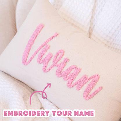 Handcraft Custom Embroidered Name Pillow with Punch Needle Newborn Baby Name Pillowcase Dorm Pillow with Name Dorm Gifts