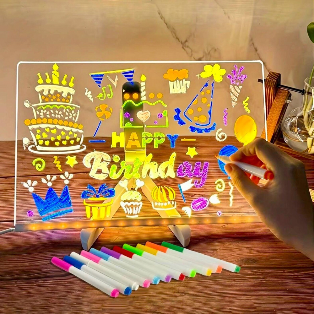 Rewritable LED Acrylic Drawing Board with Photo Line Drawing Templates USB Powered Reusable Light Up Doodle Pad Gift for Girls and Boys