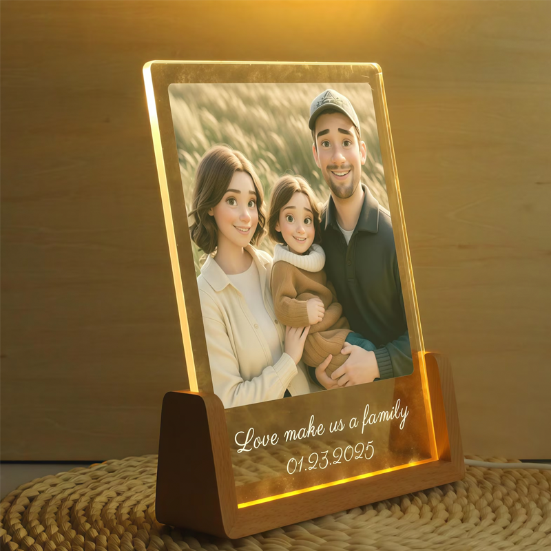 Personalised Photo and Text Cartoon Style Photo Frame Night Light Pixar Inspired Portraits Christmas Gifts