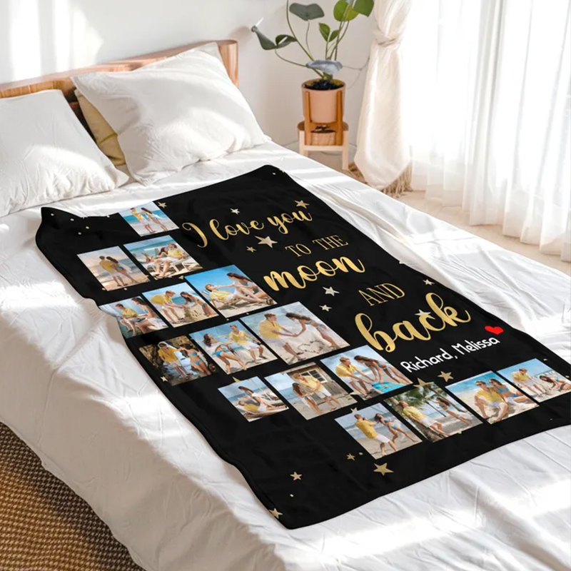Custom Blanket with Collage Photos Personalised Photo Blanket 14 Photos Moon Plush Custom Couple Gift
