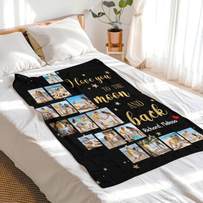 Custom Blanket with Collage Photos Personalised Photo Blanket 14 Photos Moon Plush Custom Couple Gift