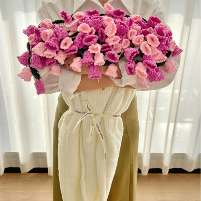 Handmade Finished Crochet Flower Blanket Bouquet Rose Knitted Bouquet Ready Made Throw Christmas Gift