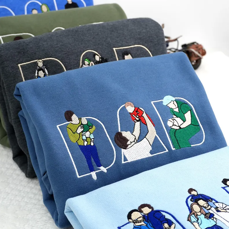 Custom Embroidered Portrait Photo Sweatshirt with Names on Sleeve Personalised Family Portrait Hoodie Gift for Dad Papa
