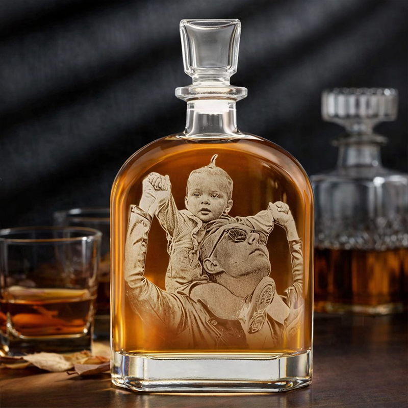 Personalised Laser Etched Photo and Text Whiskey Decanter Custom Engraved Liquor Bottle Anniversary Gifts for Him