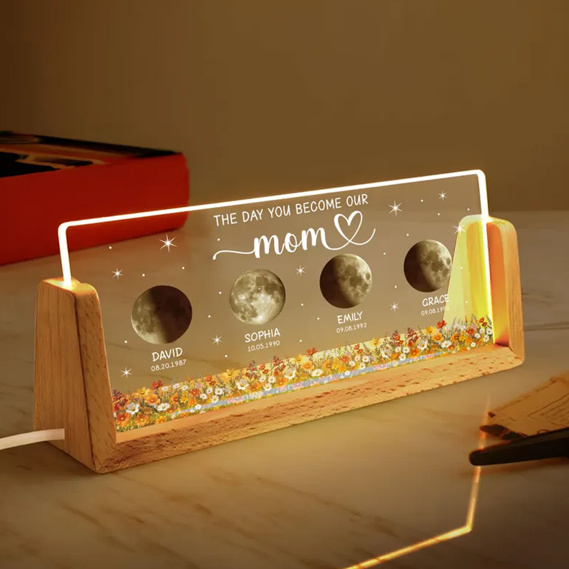 Custom Kids Moon Phase Night Light Personalised Moon Phase Crystal Lamp The Day You Become Our Mum Gifts for Mum Grandma