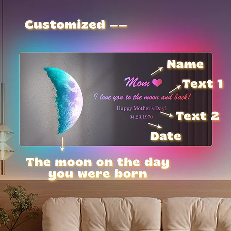 Personalised Moon Phase Mirror Lamp The Day You Became Mother Custom Name and Date Mirror Night Light Mother's Day Gifts