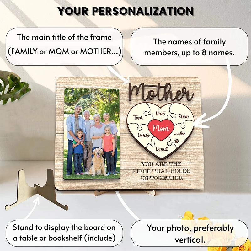 Personalised Heart Photo and Name Wooden Puzzle Custom Sign Mother's Day Gifts