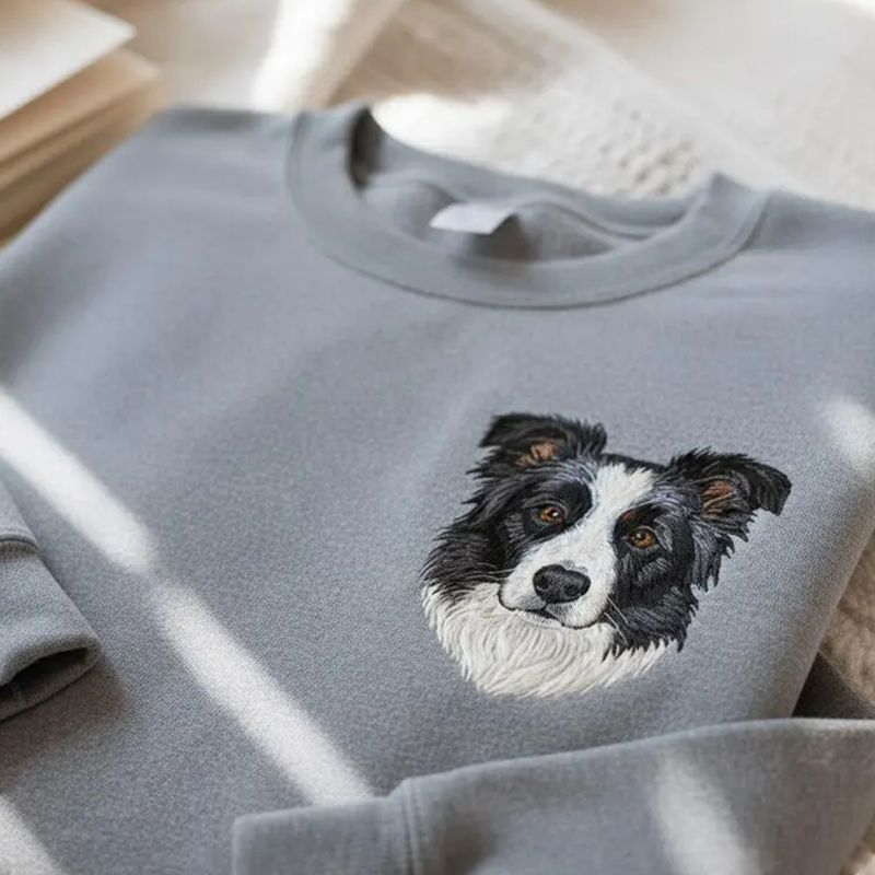 Custom Pet Embroidered Sweatshirt Personalised Dog and Cat Photo Portrait and Name Hoodie Gifts for Dog Mom