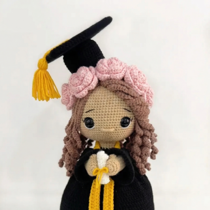 Handmade Finished Reversible Crochet Graduation Rose Bouquet with Embroidered Name Custom Crochet Doll Graduation Gifts