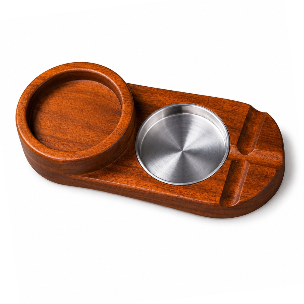 Personalised Cigar Ashtray | 2-in-1 Whiskey Glass Holder Engraved Wood Cigar Ashtray
