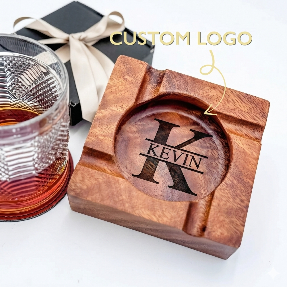 Personalised Cigar Ashtray | Engraved Walnut Wooden Cigar Ashtray Gift for Him