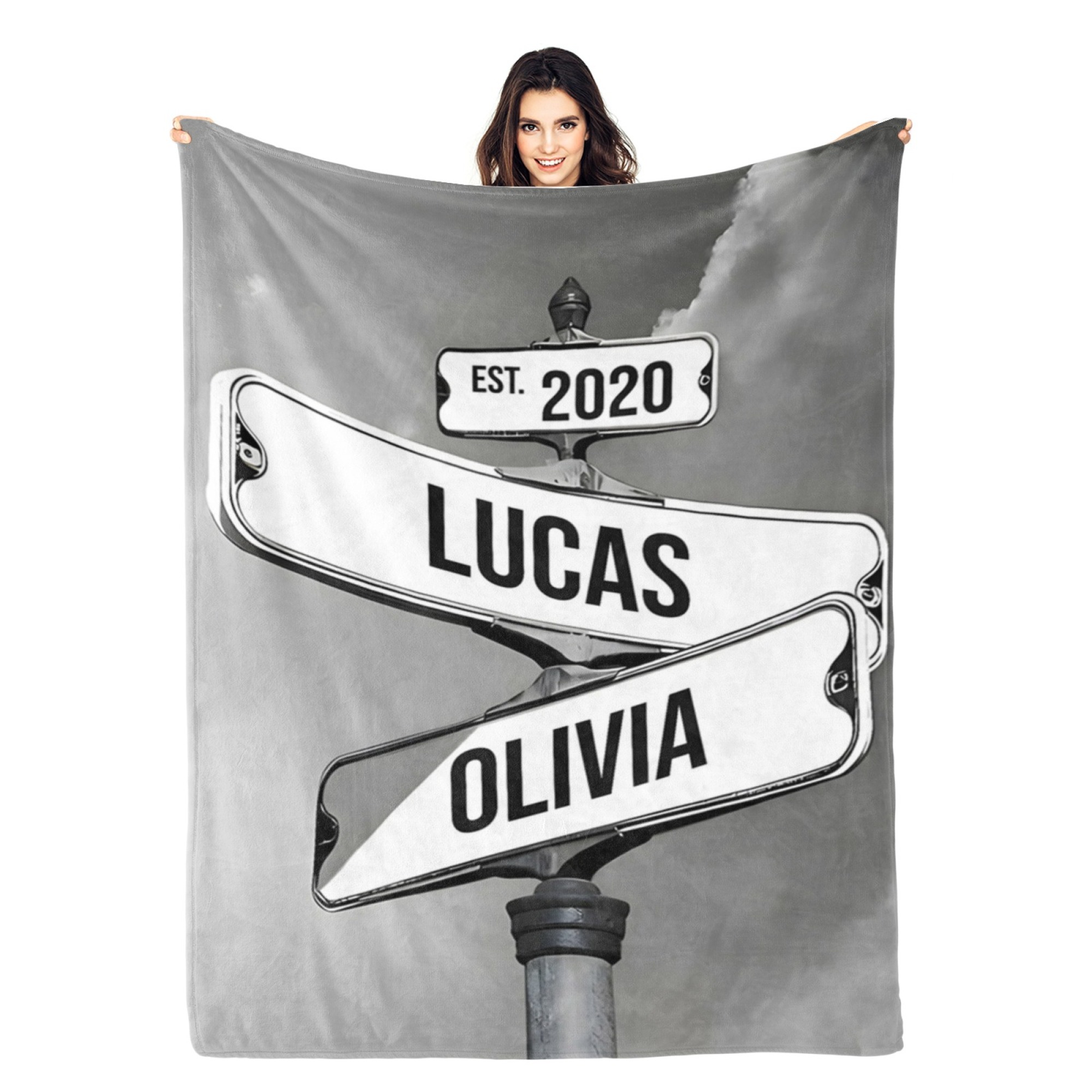 Personalised Blanket Family Names Date Of Birth Vintage Street Sign Custom Multi-Names Blanket Valentine's Day Gift