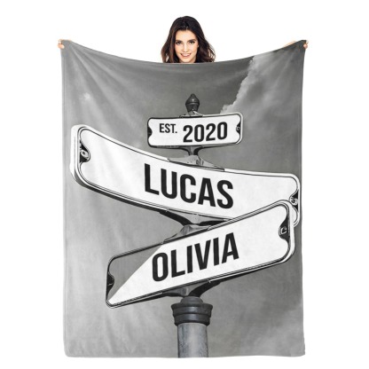 Personalised Blanket Family Names Date Of Birth Vintage Street Sign Custom Multi-Names Blanket Valentine's Day Gift