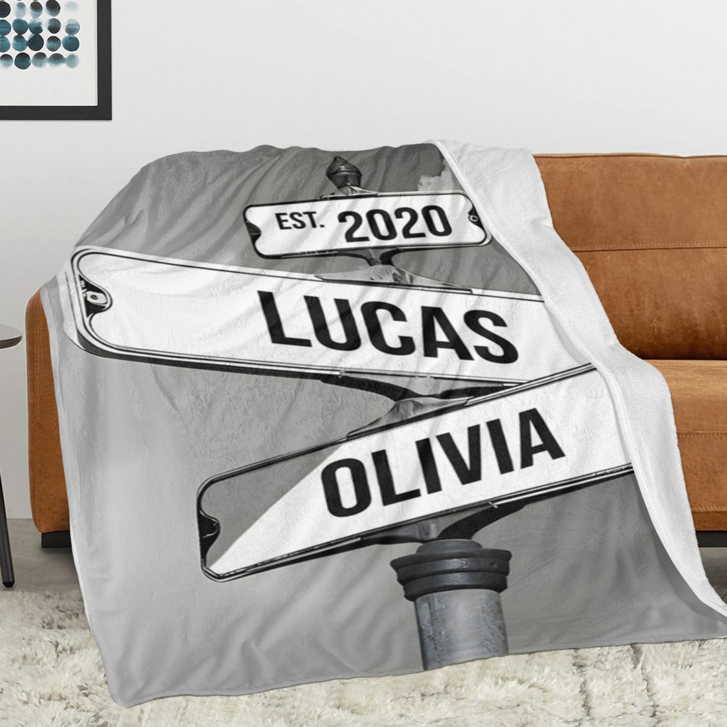 Personalised Blanket Family Names Date Of Birth Vintage Street Sign Custom Multi-Names Blanket Valentine's Day Gift