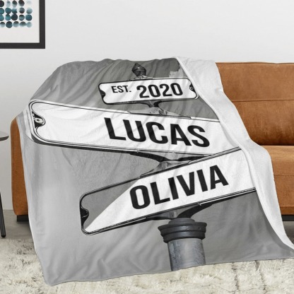 Personalised Blanket Family Names Date Of Birth Vintage Street Sign Custom Multi-Names Blanket Valentine's Day Gift