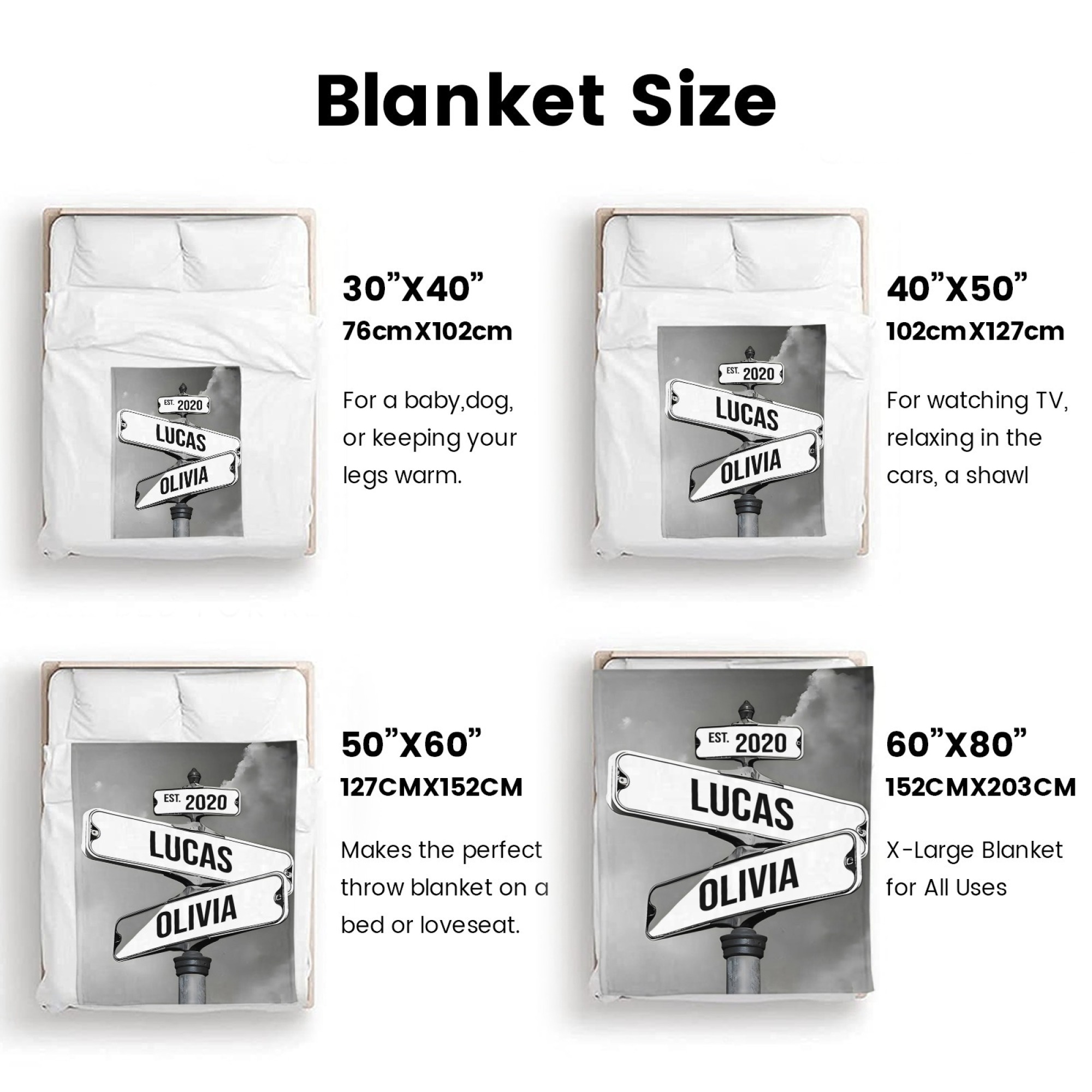 Personalised Blanket Family Names Date Of Birth Vintage Street Sign Custom Multi-Names Blanket Valentine's Day Gift