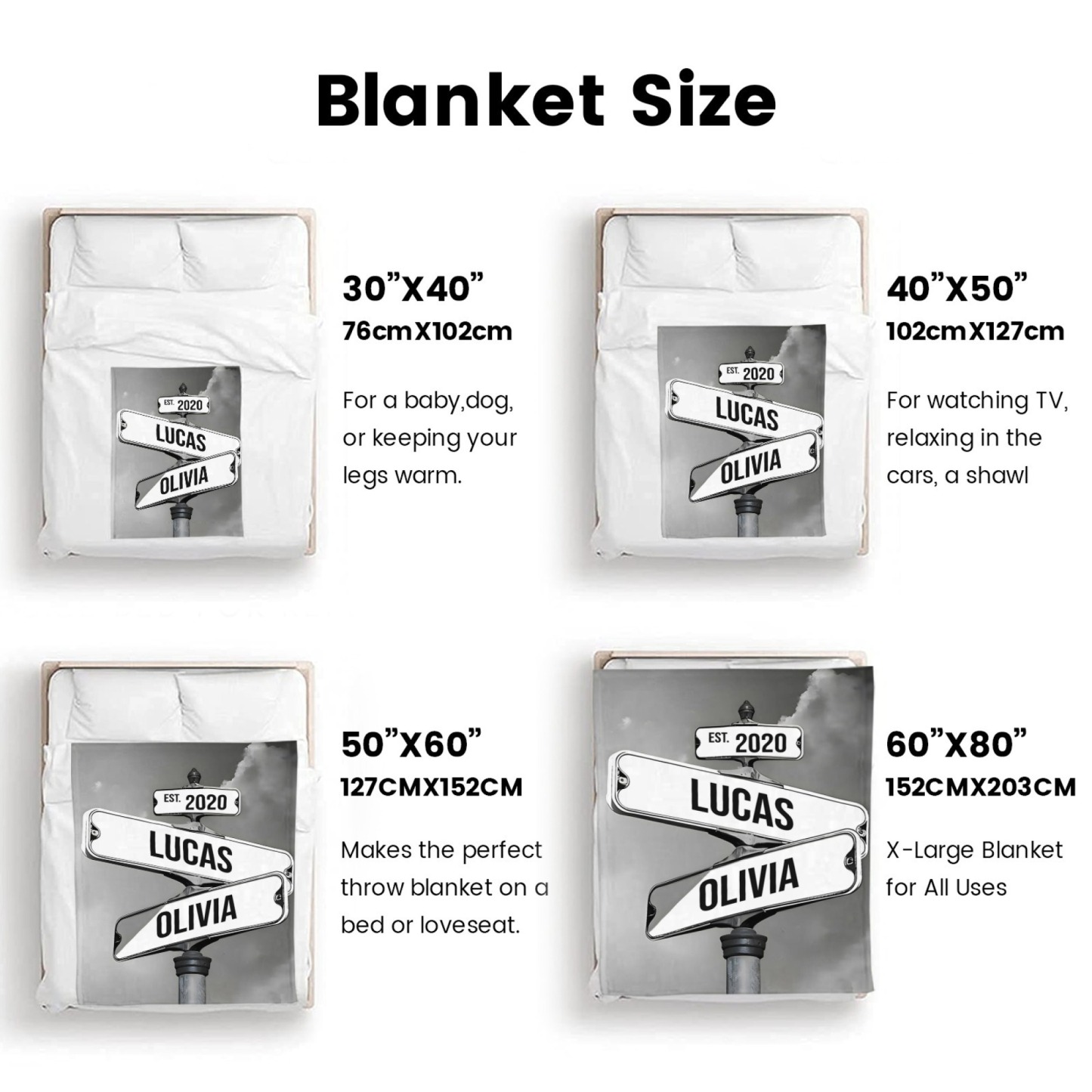 Personalised Blanket Family Names Date Of Birth Vintage Street Sign Custom Multi-Names Blanket Valentine's Day Gift