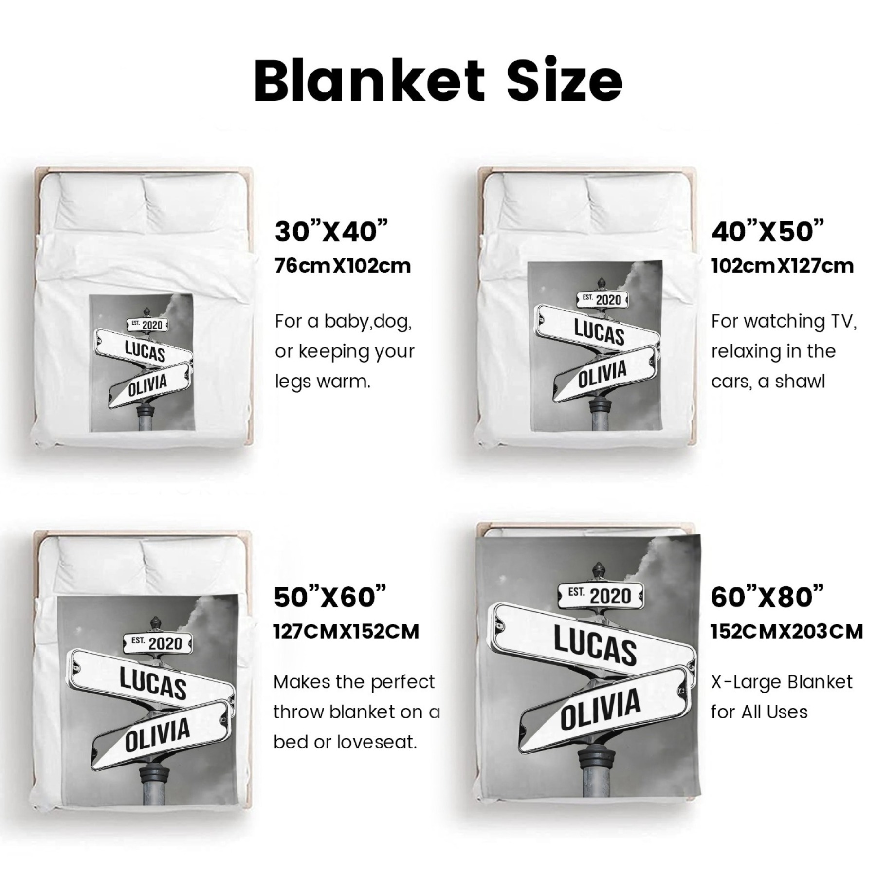 Personalised Blanket Family Names Date Of Birth Vintage Street Sign Custom Multi-Names Blanket Valentine's Day Gift