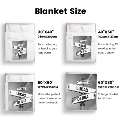 Personalised Blanket Family Names Date Of Birth Vintage Street Sign Custom Multi-Names Blanket Valentine's Day Gift