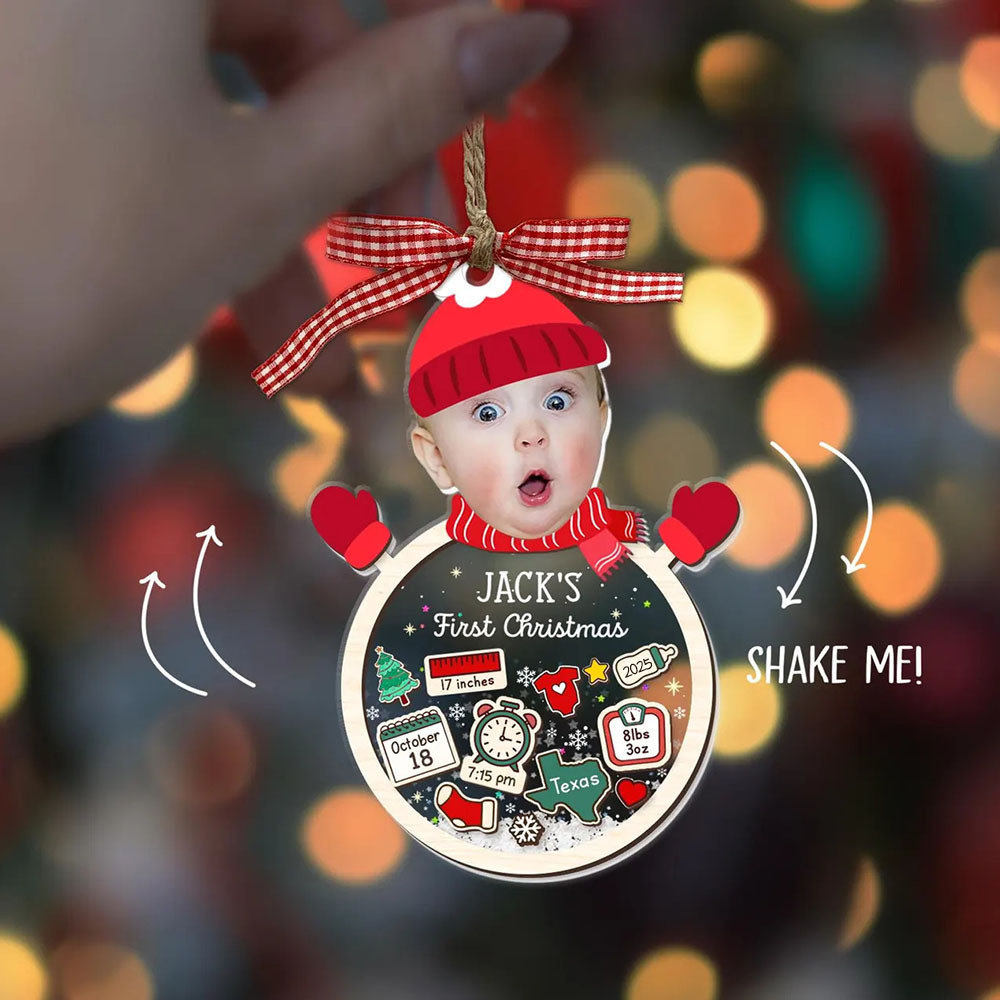 Personalised Santa Claus Baby Photo 4D Shake Custom Birth Ornament Babys First Christmas Ornament