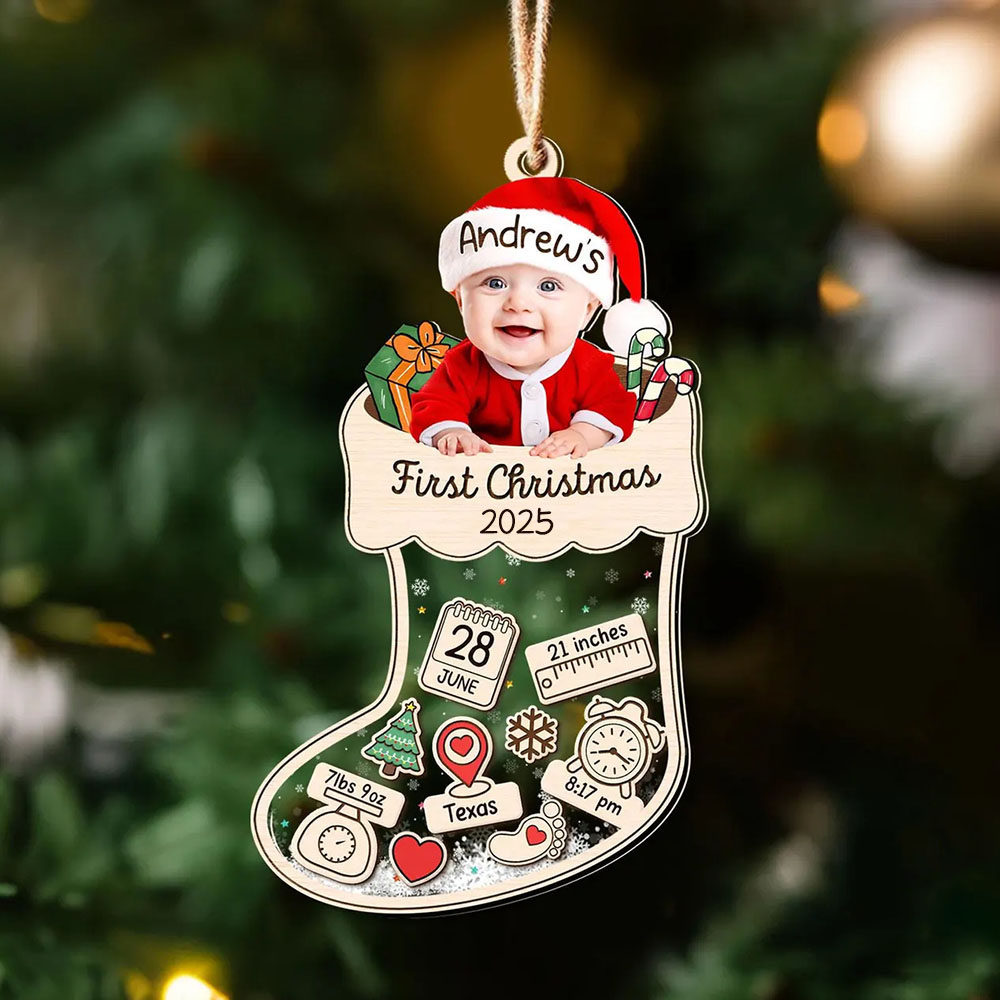 Personalised Baby Photo 4D Shake Custom Birth Stat Ornament Babys First Christmas Ornament New Baby Gifts