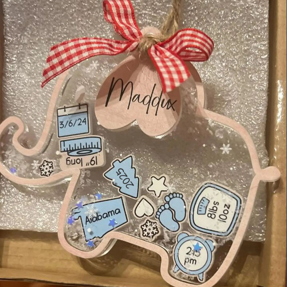 Personalised Baby First Christmas 4D Shaker Ornament Elephant Kid Boy Girl Xmas Gifts for Baby