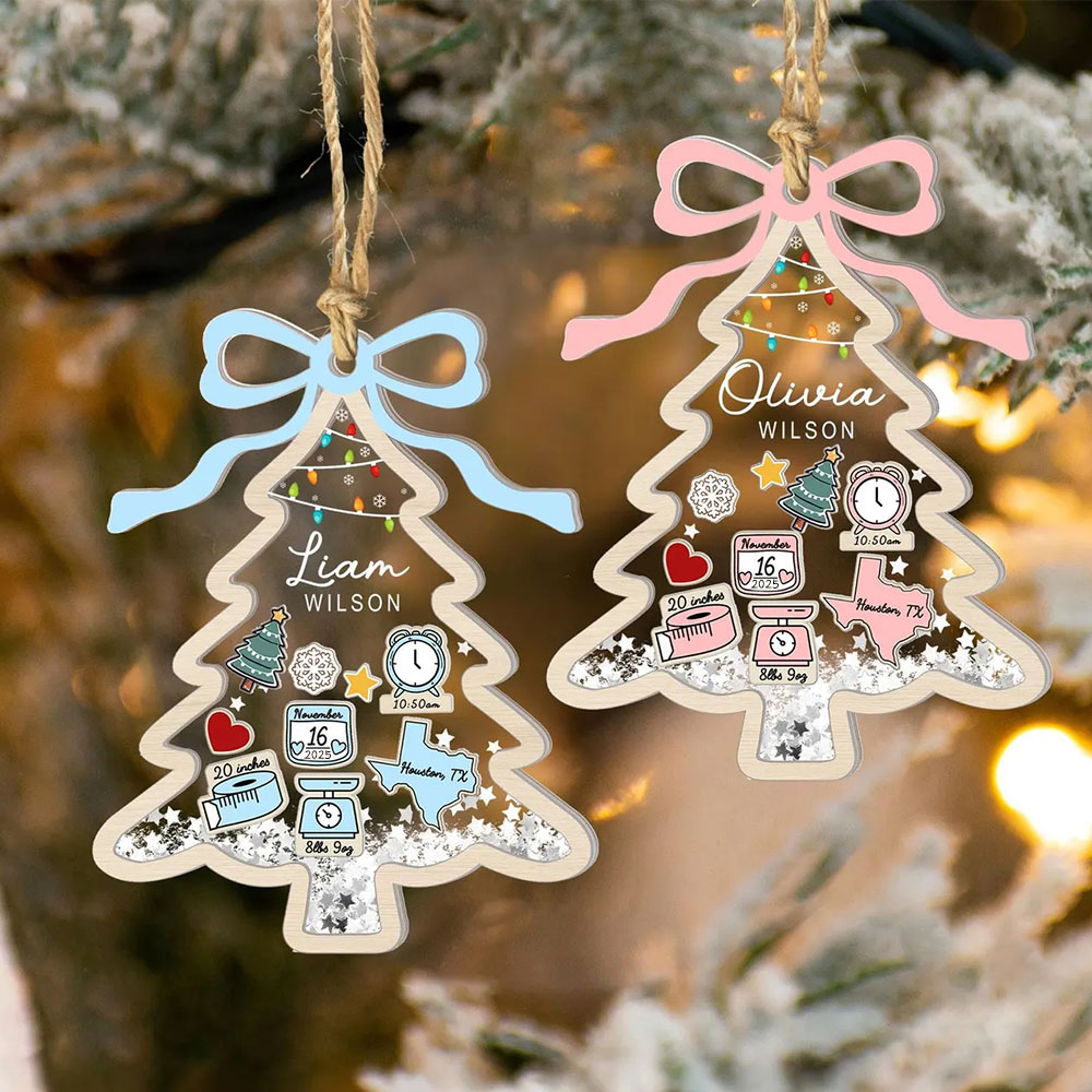 Custom Baby First Christmas Tree Ornament 2025 Baby 1st Christmas 4D Shake Ornament Newborn Gift