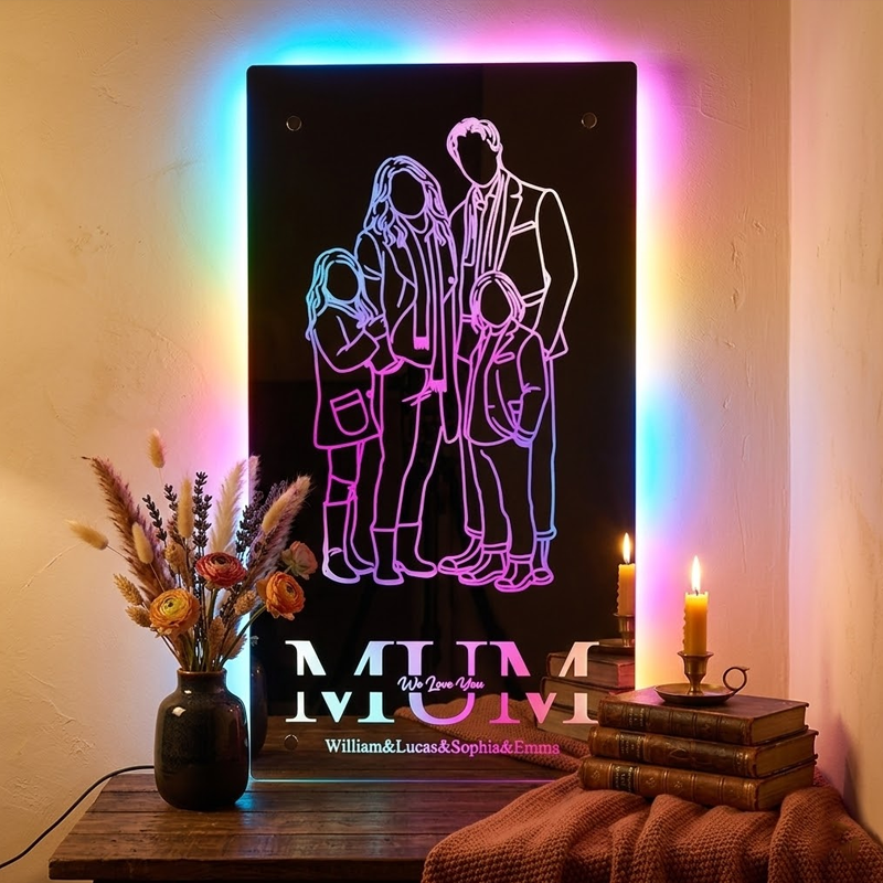 Custom Portrait Photo Mirror Lamp Personalised Picture and Names Neon Night Light Gifts for Mother