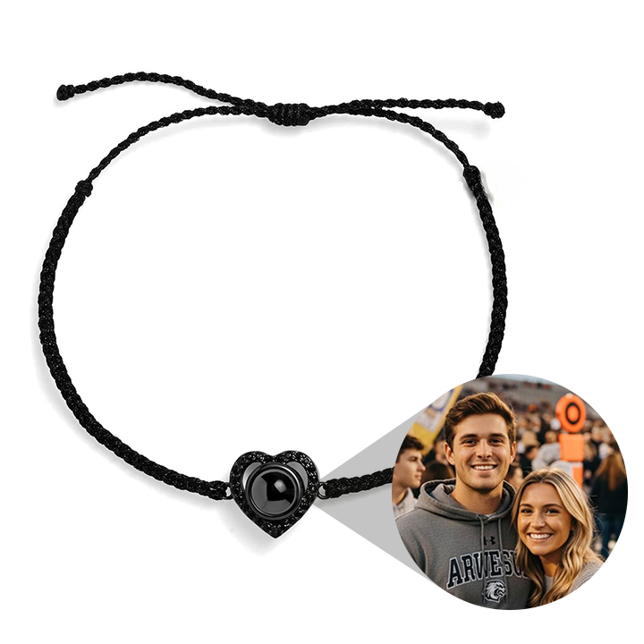 Custom Photo Braided Bracelet Heart-Shaped Projection Bracelet Commemorative Gift for Couples