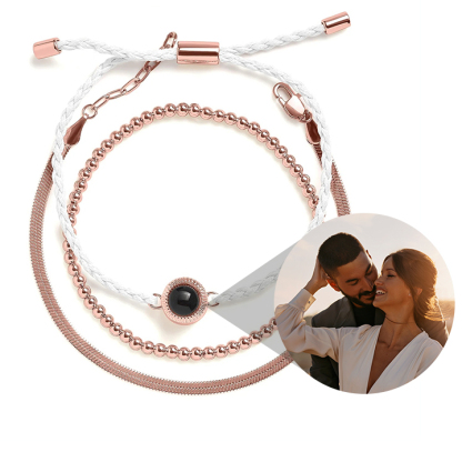 Customized Photo Projection Bracelet Multi-layer Stacking Beaded Braided Bracelet Commemorative Gift for Couples