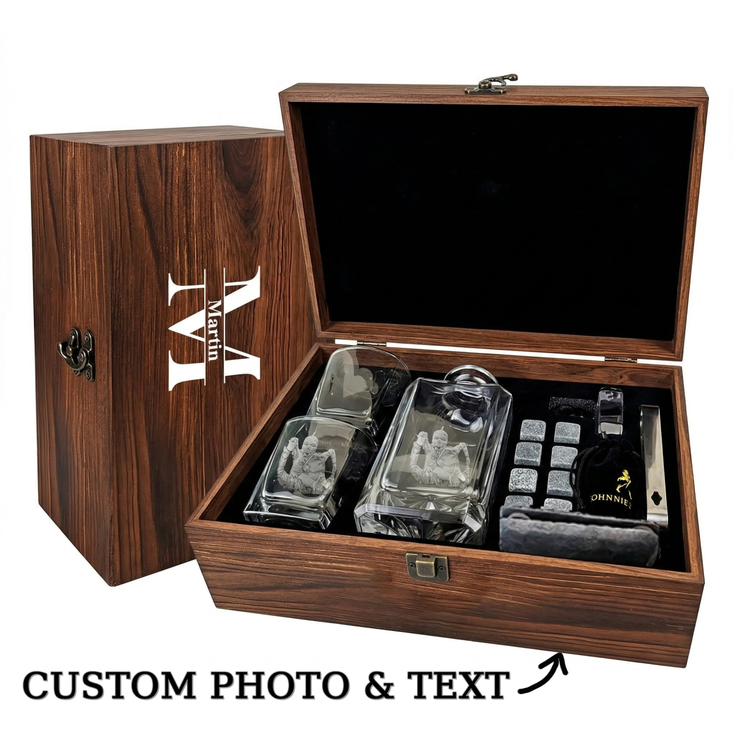 Custom Photo-Engraved Whisky Glasses Personalised Photo Whisky Set Gif