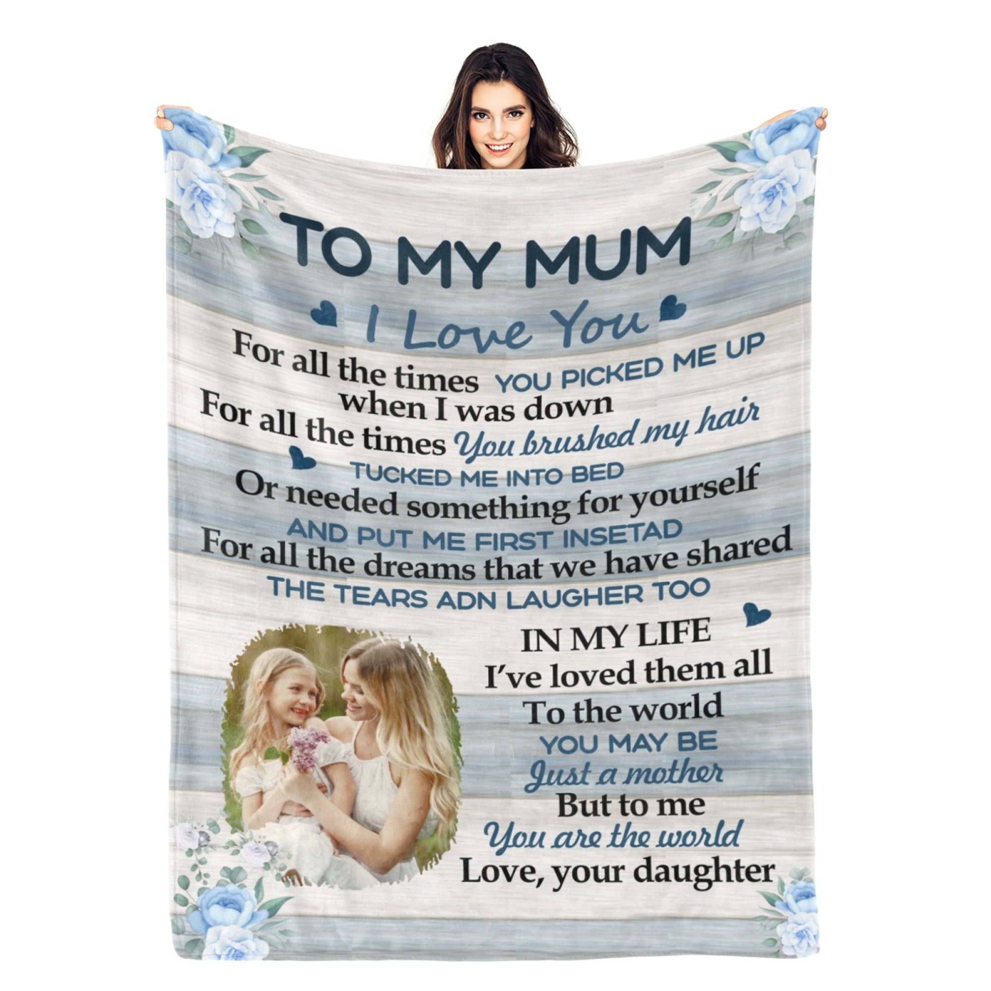 Custom Text Blankets Mother's Day Gifts Personalised Throw Blanket wit