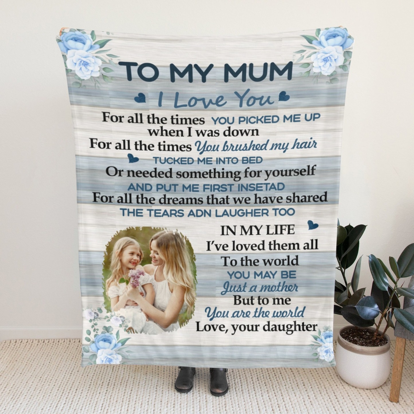 Custom Text Blankets Mother's Day Gifts Personalised Throw Blanket with Photos and Text