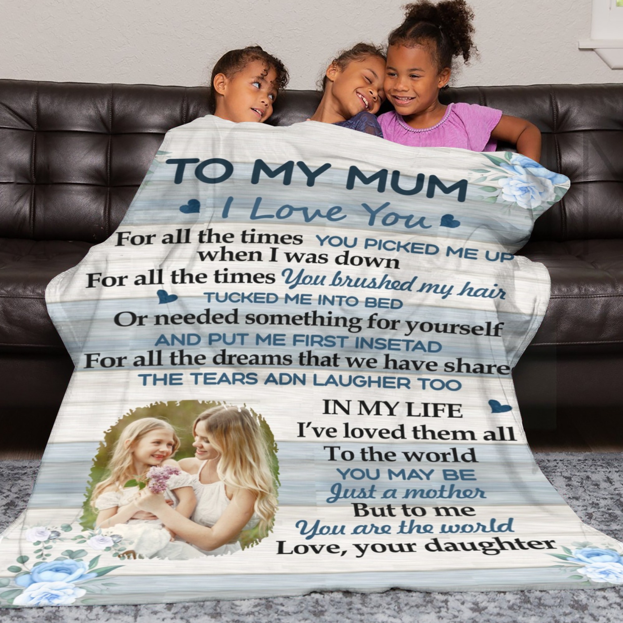 Custom Text Blankets Mother's Day Gifts Personalised Throw Blanket with Photos and Text