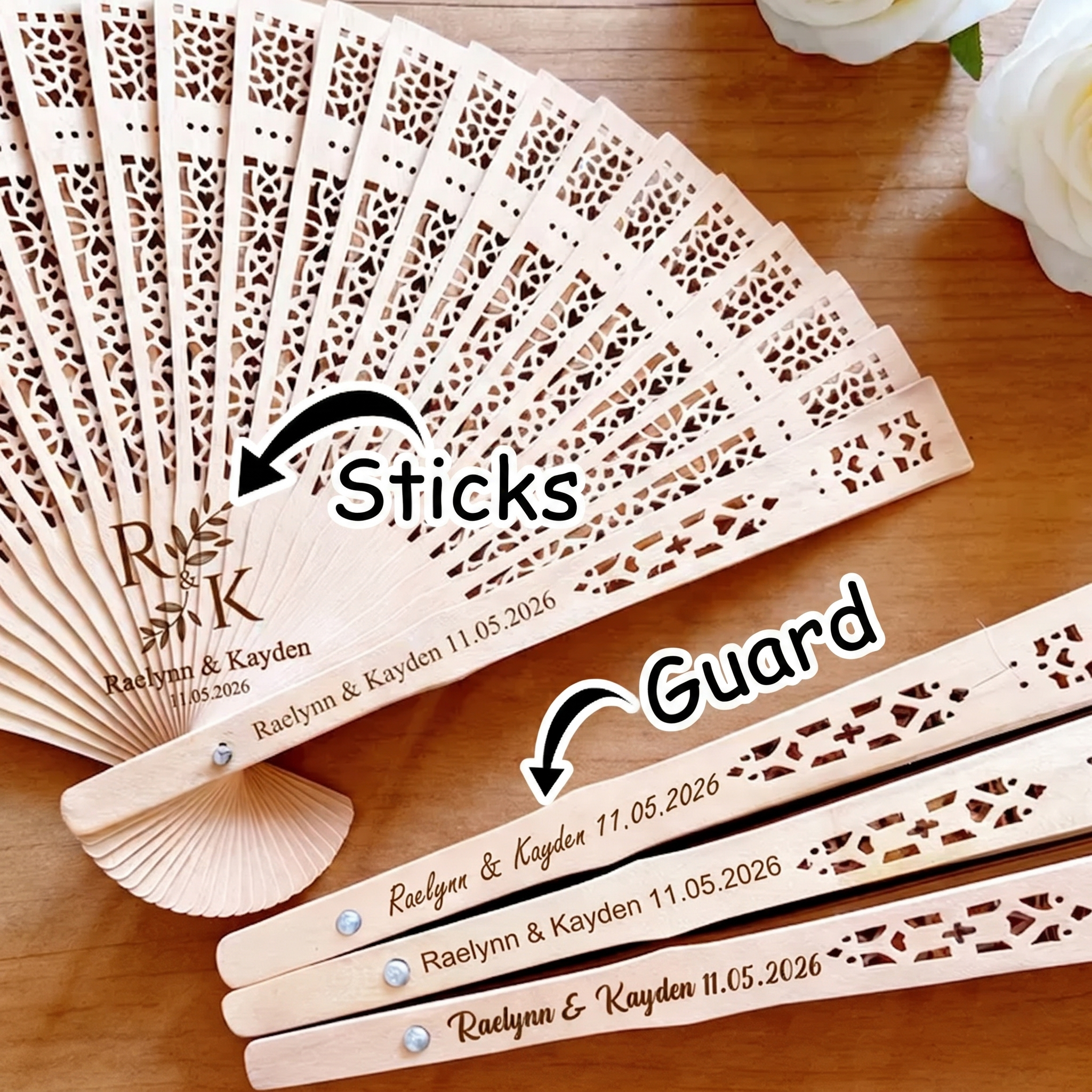 Personalised Folding Fans Custom Sandalwood Hand Fan with Engraved Text Set of 6 Wedding Party Gift for Bride Bridesmaid