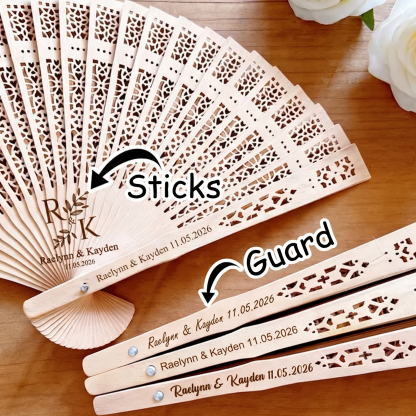 Personalised Folding Fans Custom Sandalwood Hand Fan with Engraved Text Set of 6 Wedding Party Gift for Bride Bridesmaid