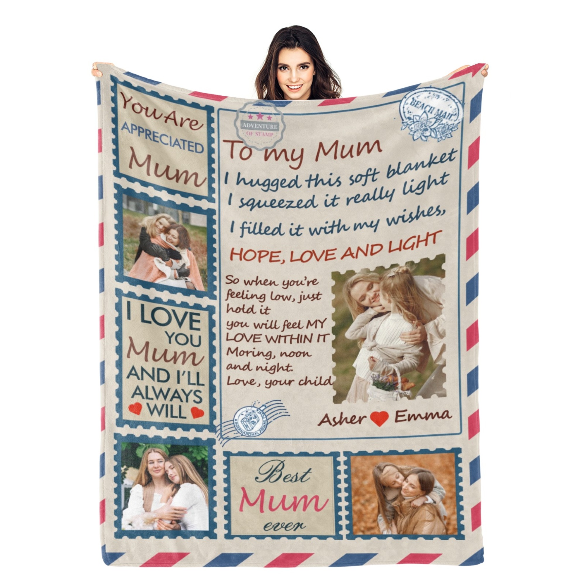 Custom Text Blankets Mother's Day Gifts Personalised Throw Blanket wit