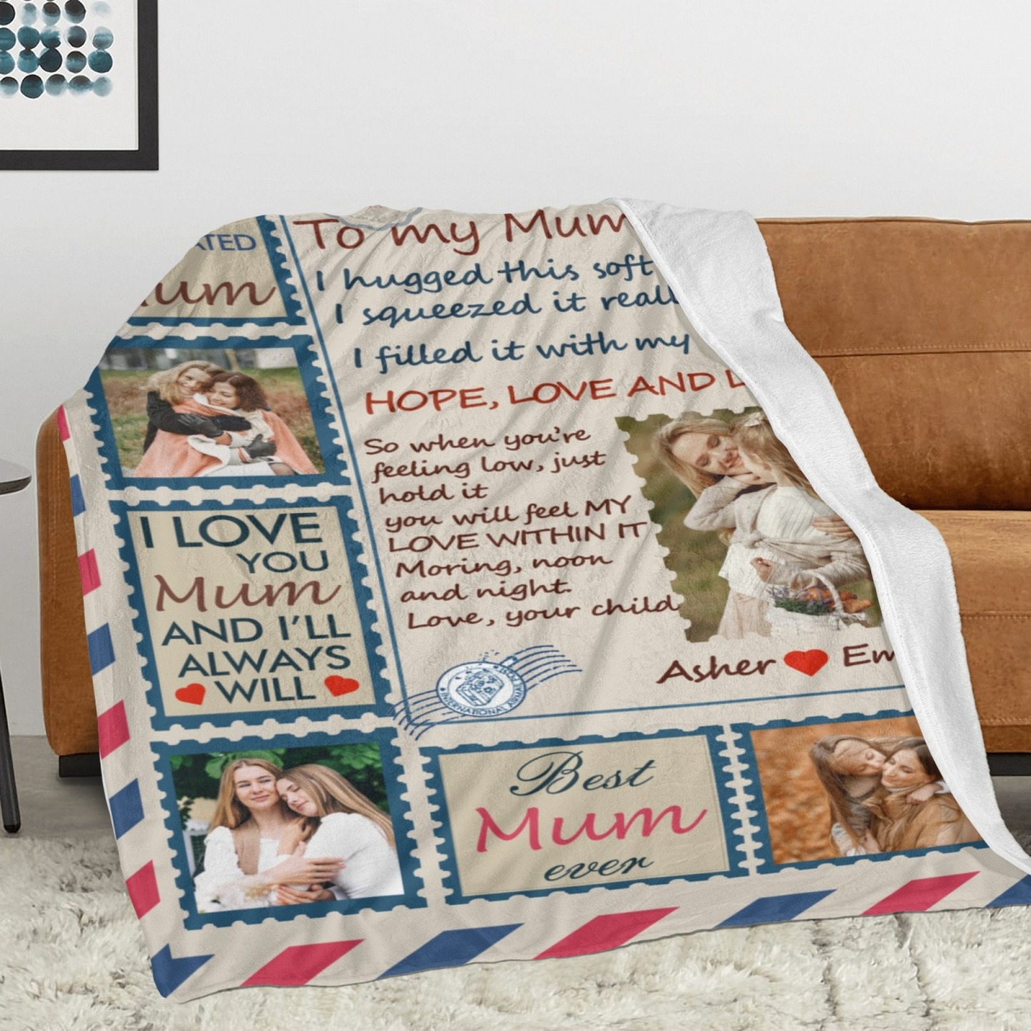 Custom Text Blankets Mother's Day Gifts Personalised Throw Blanket with Photos and Text