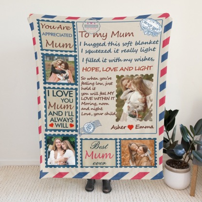 Custom Text Blankets Mother's Day Gifts Personalised Throw Blanket with Photos and Text