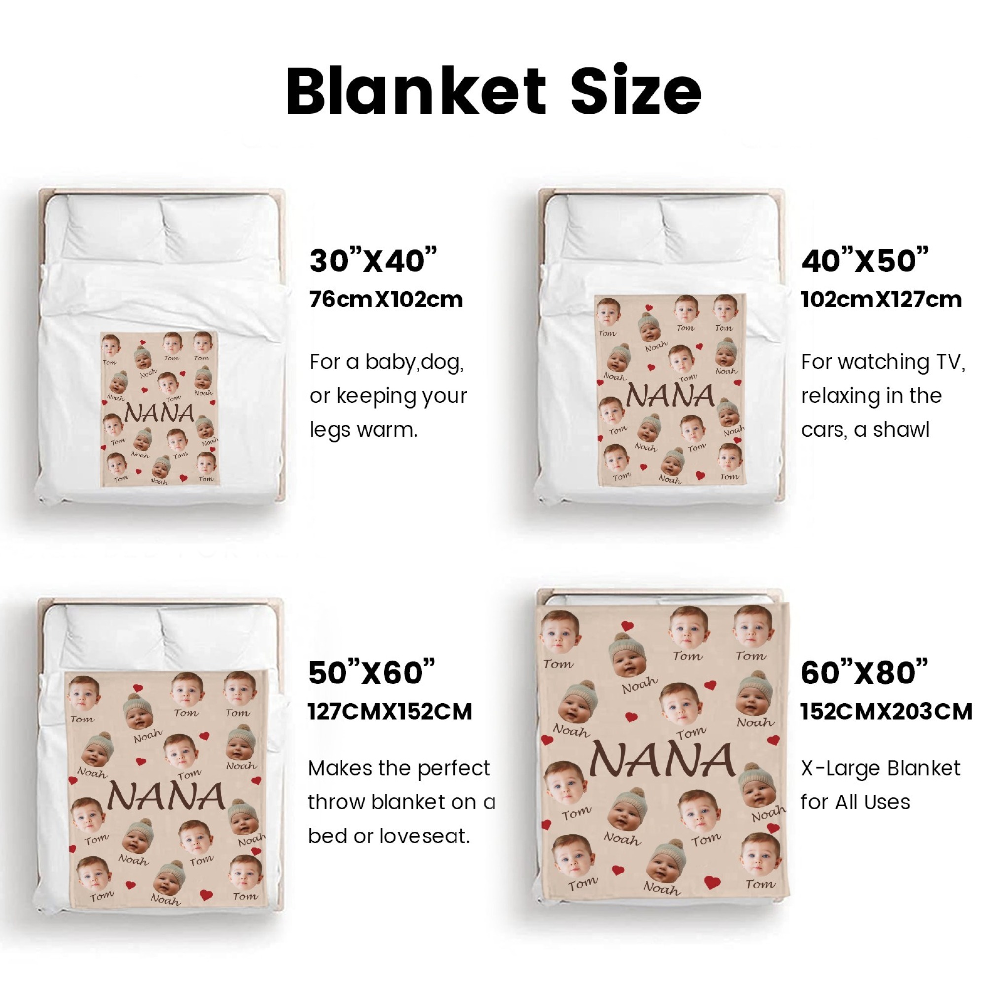 Custom Face and Name Blanket Personalised Throw Blanket Mother's Day Gifts