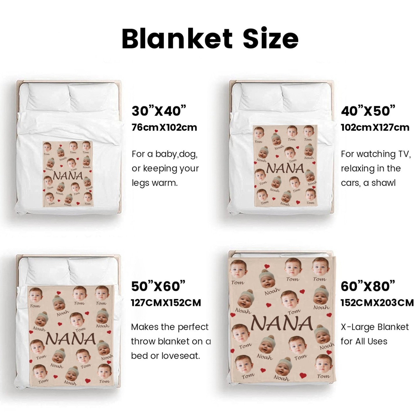 Custom Face and Name Blanket Personalised Throw Blanket Mother's Day Gifts