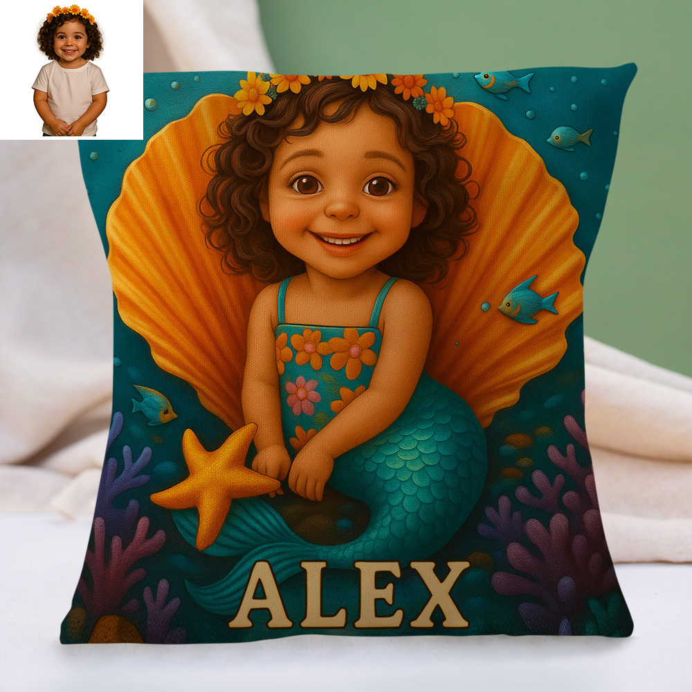 Personalised Sci Fi Cartoon Pillow with Child Name and Photo Galaxy Theme Cushion for Kids Playroom or Bed