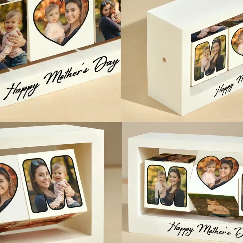 Custom 12 Photos Swing Photo Frame Rotating Photo Cube Stand for Mom Mother's Day Gifts