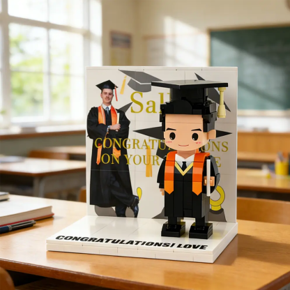 Custom Photo and Text Cute Building Brick Figure Full Body Customizable 1 Person Display Graduation Gift