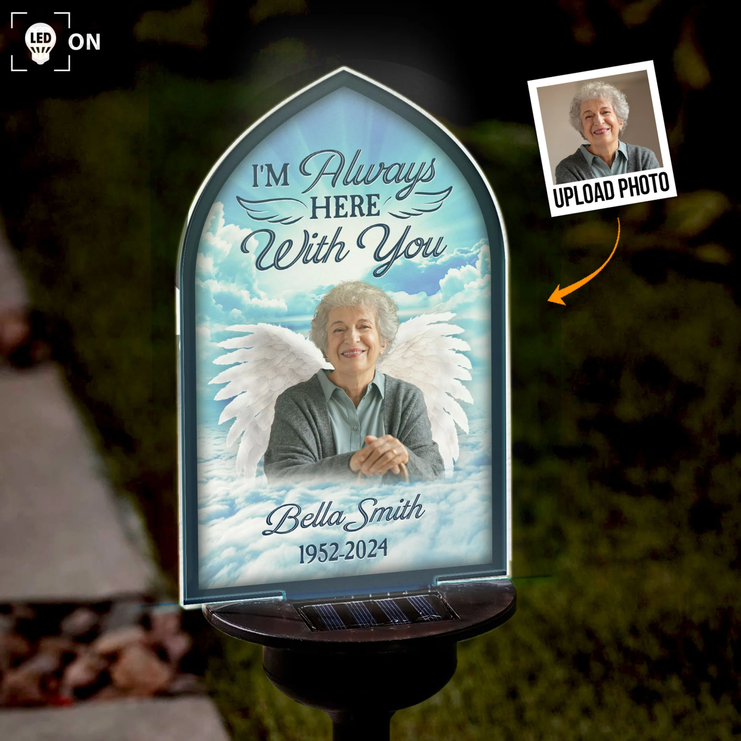 Personalised Memorial Solar Garden Light Angel Wings Memorial Gift for Loss of Family Custom Light Up Remembrance Stake