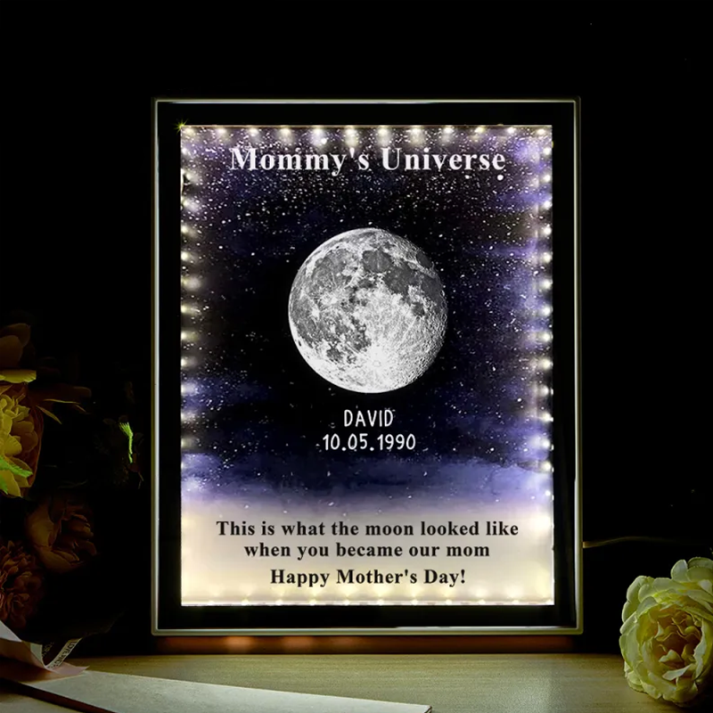 Custom Birth Moon Phase Mirror Light Mommy's Universe Personalised Moons Phase with Kids Names LED Night Light Box Mother’s Day Gifts