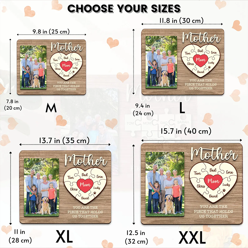 Personalised Heart Photo and Name Wooden Puzzle Custom Sign Mother's Day Gifts