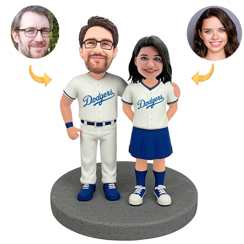 Handmade LA Dodgers Baseball Fans Couple Custom Bobbleheads
