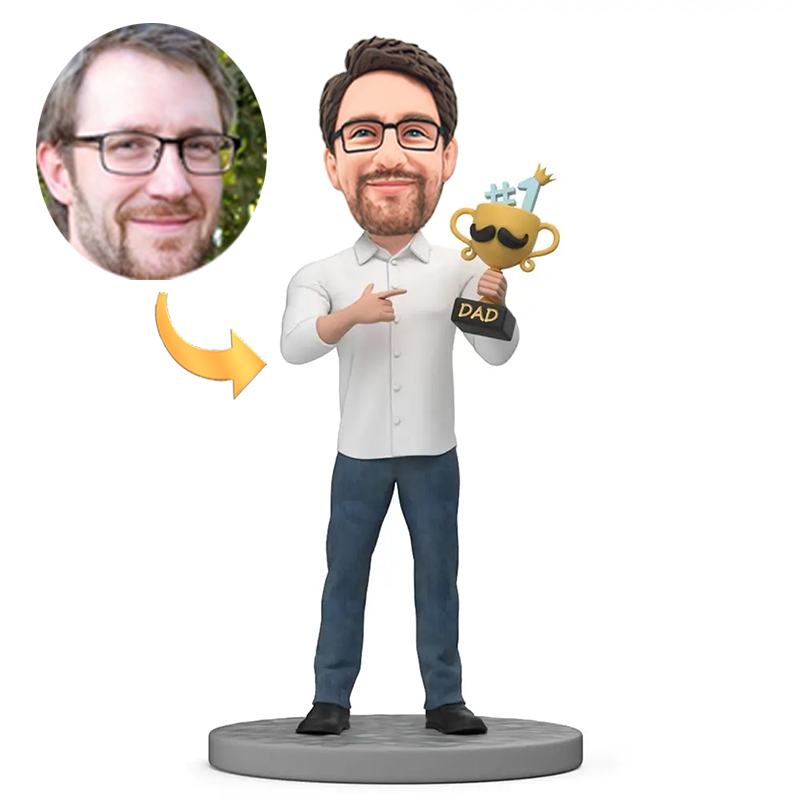 Handmade Custom Bobbleheads Dad's Trophy Add Text on Base