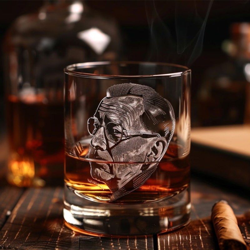 Custom Photo Engraved Whiskey Glass with Laser Etched Bourbon Glasses Gifts for Him